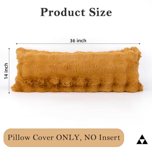 JoraLion 14x36 Faux Fur Lumbar Pillow Cover - Coco Brown Plush Cushion