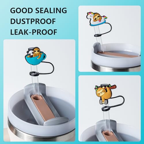 8-Piece Sloth Covers for Stanley Cup, 0.4in/10mm Diameter Straw Toppers Cap,Compatible with Stanley 20 30&40 0z Cup, Dust-Proof Straw Caps for Water Bottle