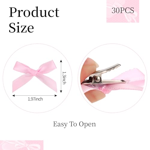CAVETEE Pink Satin Hair Bow Clips 30-Piece Mini Ribbon Barrettes