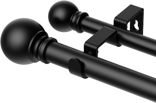 GXOACKJ Double Curtain Rods - Adjustable 36 to 90 Inch Heavy Duty Drapery Rods with Round Finials - Black