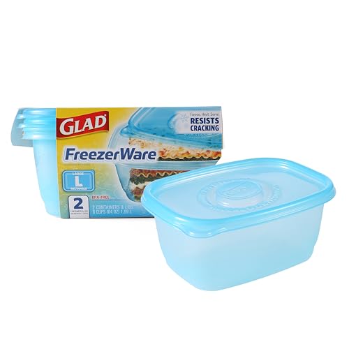 Glad FreezerWare Large 64oz Food Storage Containers with Lids, 2 Count Set