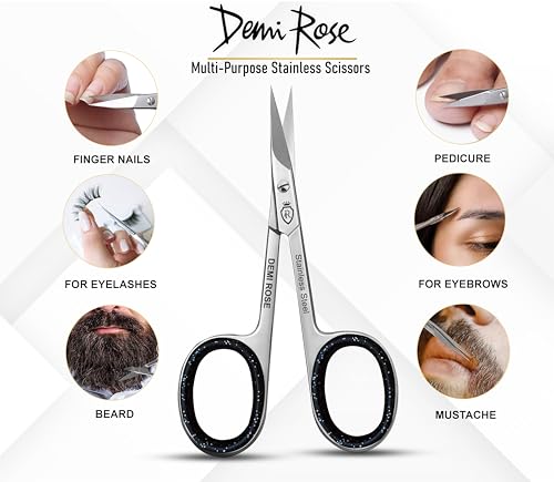 DEMI ROSE Professional Curved Cuticle Scissors with Comfort Rubber Grips