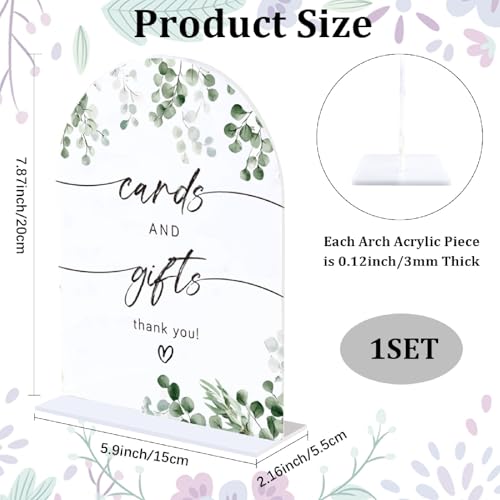 CRASPIRE Arched Cards and Gifts Table Sign 5.9"x7.8" White Acrylic Plaque with Base for Wedding Reception and Anniversary Party Decor