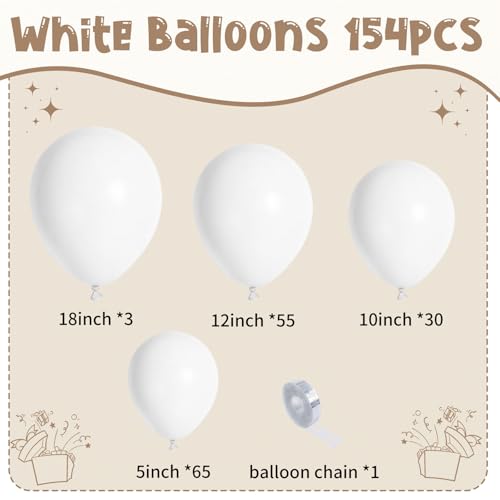 154-Piece White Balloon Garland Kit - Premium Latex Assorted Sizes