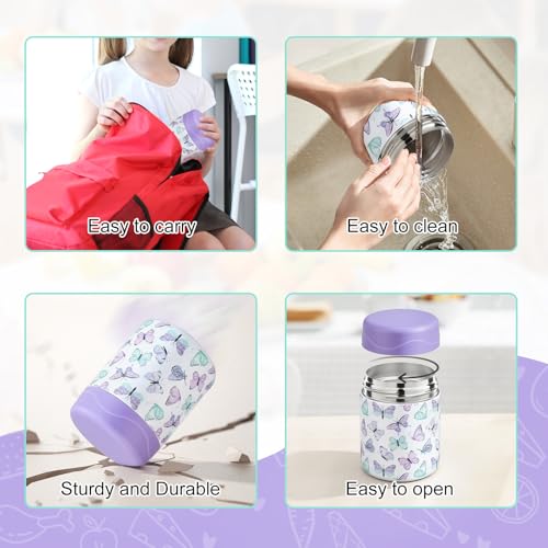Wiwens 12oz Insulated Food Jar - Stainless Steel Bento Box, White-Butterfly