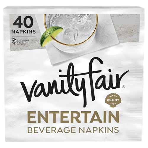 Vanity Fair 2-Ply Beverage Napkins, White, 40 Count, 4.9" x 4.9"