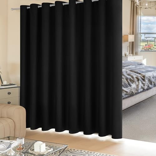 Deconovo Extra Wide Blackout Room Divider Curtain - 108 Inch Length, Thermal Insulated, Privacy Drape for Sliding Doors, Black