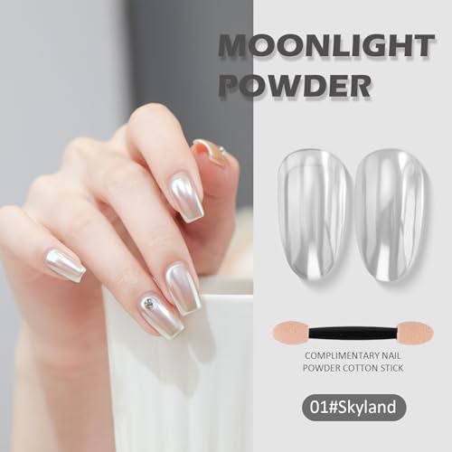 Sulily White Pearl Aurora Nail Powder Chrome Mirror Effect Pigment Glitter