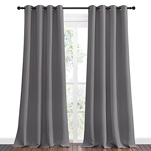 NICETOWN Grey Blackout Curtains, 55"x108" (Pack of 2) - Noise-Reducing