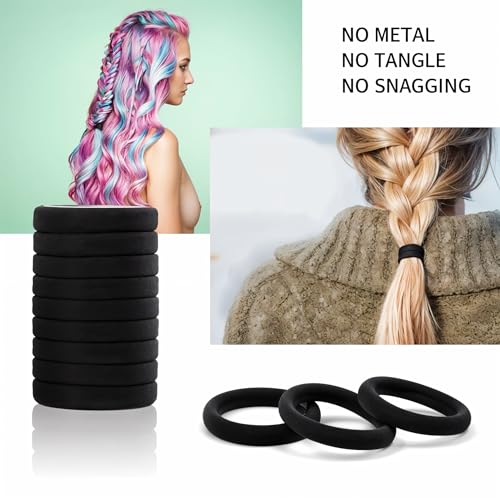 Black Hair Ties 50 Count Seamless Cotton Elastic Ponytail Holders