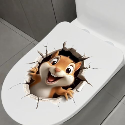 3D Squirrel Toilet Seat Decal - Funny Waterproof Vinyl Bathroom Wall Sticker