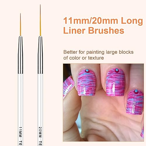 TEOYALL 5Pcs Fine Liner Nail Art Brushes Set - Ultra-Thin Striping Brushes