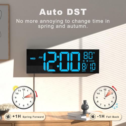 Large 16-inch Digital Wall Clock with Countdown Timer & Temperature - Blue Variation