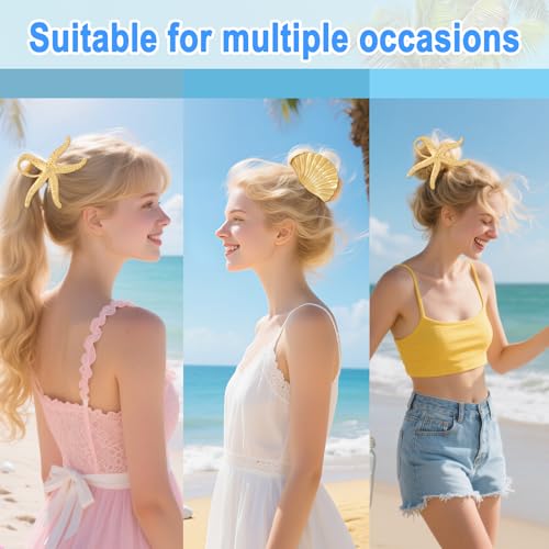 Zkptops Gold Metal Seashell & Starfish Hair Claw Clips 2-Piece Set