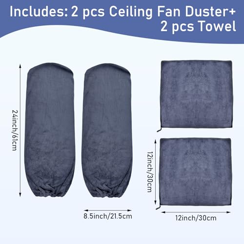 Hlimior Ceiling Fan Duster Kit - 4-Piece Microfibre Cleaner Set, Grey