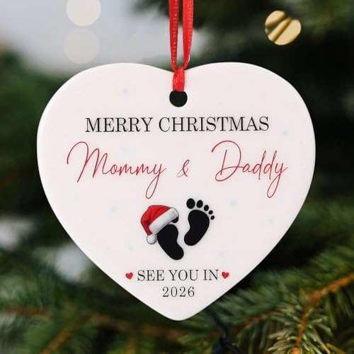 Baby's First Christmas Ornament 2025 - Heart-Shaped Ceramic Keepsake