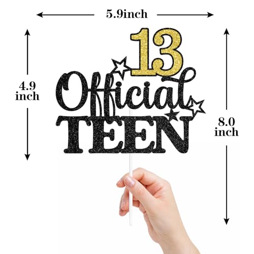 Official Teen 13 Cake Topper - Gold Glitter Birthday Decoration