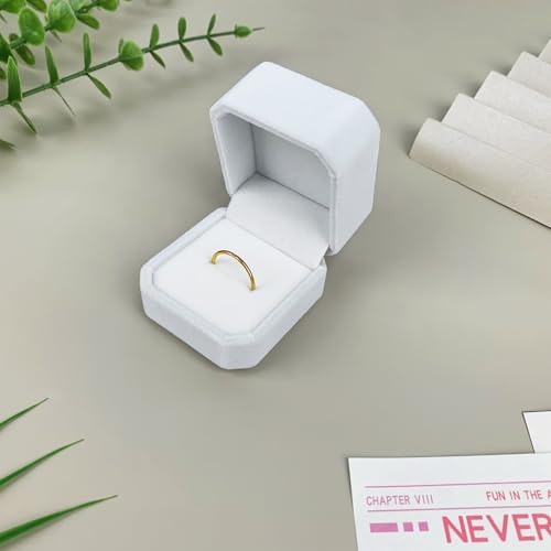 ZUFECY Velvet Ring Box for Engagement & Wedding Proposal, 2.17x1.97in, White Jewelry Case, Pocket-Sized, Elegant Gift