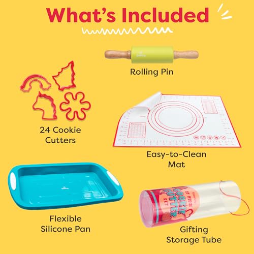 Kids Cookie Cutter Set with 24 Shapes, Baking Tools & Storage Tube - Variation of Cookie Cutter Set