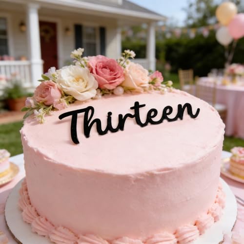 Elegant Black Acrylic Thirteen Cake Topper for 13th Birthday