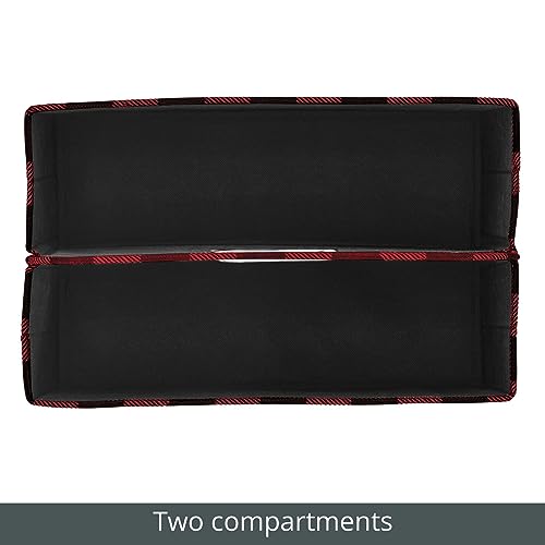 mDesign Holiday Storage Box for Gift Wrapping and Bows with Compartments and Handle - Christmas Organizer Tote for Ribbons - Divided Container for Crafts and Stationary - Buffalo Plaid, Red/Black