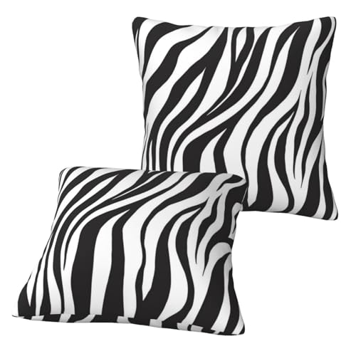 Zebra Print Pillow Covers 20x20 Inch Set of 2 - Black & White