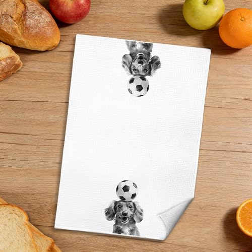 Dachshund Soccer Ball Kitchen Towel - Dog Towel-L, 16x24 Inches