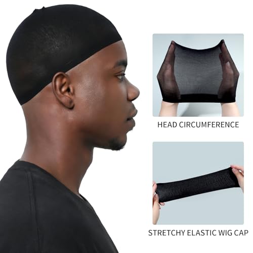 Fandamei Men's Wig Cap - 4 Pack Stretchy Nylon Stocking Hair Nets for Black Hair