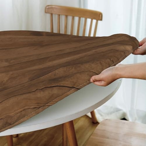 Fitted Oval Tablecloth Brown Wood Texture 42x60 Inches - Elastic Edges - Variation 11