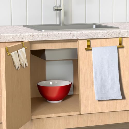 Coufce 2-Pack Over-the-Door Towel Rack - 9 Inch Gold Stainless Steel Holder
