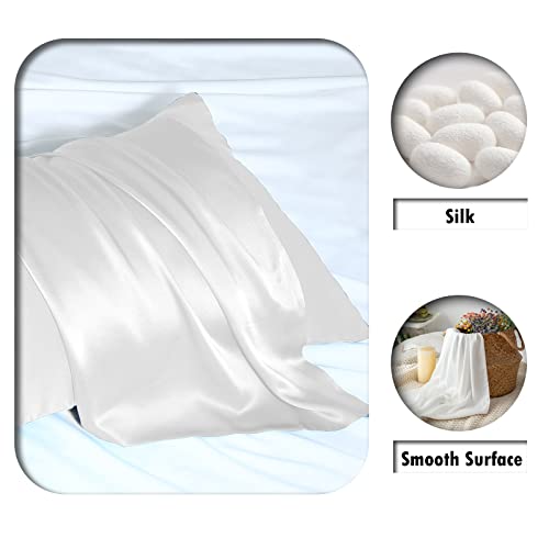 Suatien Mulberry Silk Pillowcase 20x26 Inches - White, Standard Size