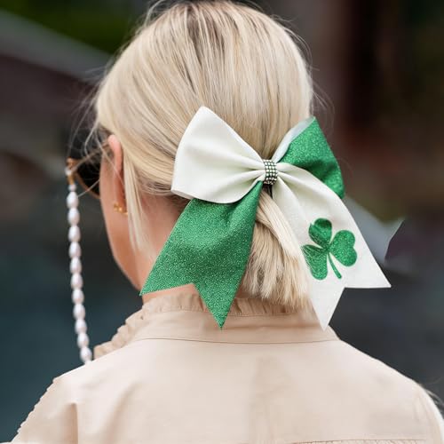 Large Glitter Shamrock Hair Clip Cheer Bow for St Patrick's Day 2-Pack