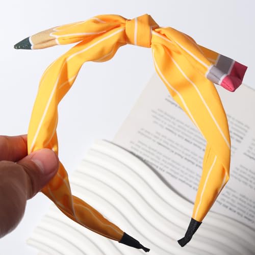 Ecuupas Yellow Pencil Bow Headband Back to School Hair Accessory