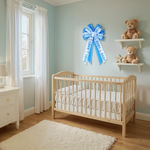 Large Baby Boy Blue Shower Bow - 20.87 Inch Welcome Decor