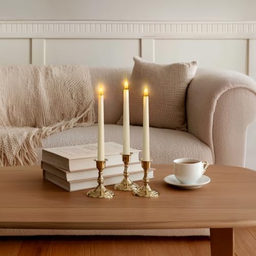 Ivory Flameless Taper Candles with Remote & Timer Set - 6 Pieces, 9.6 Inch LED Battery Candlesticks for Holiday & Home Decor - Variation: Ivory-6