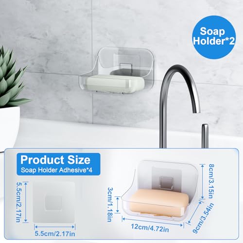 FEPTUASE 2-Pack Acrylic Soap Dishes with Self-Draining Design, No Drilling Wall Mount