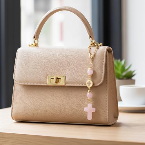 Pink Cross Car Charm for Rear View Mirror - Christian Gift for Women