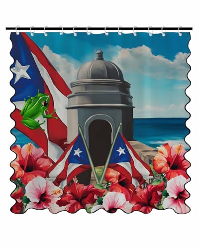 Puerto Rico Flag Shower Curtain with Scalloped Border - 72"x72"