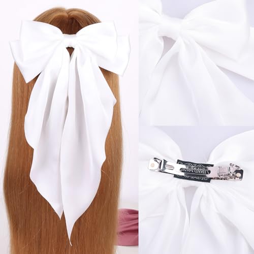 MRJ Silky Satin Hair Bows with Metal Clips 2 Pcs Large Hair Ribbons