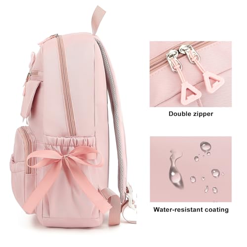 Cute Kawaii School Backpack for Girls - 15-Inch Pink Bow Bookbag