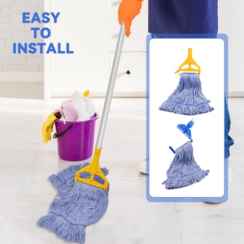 BeiLan Heavy Duty Cotton Wet Mop Head Replacement - 16 oz Blue Looped-End