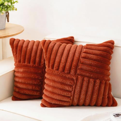 Burnt Orange Faux Fur Throw Pillow Covers - Set of 2, 18x18