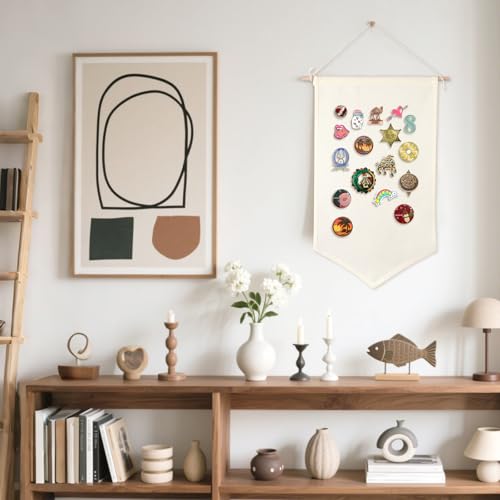 3 PCS Beige Canvas Banners Jewelry Organizer - Wall Hanging Brooch Display (30x53cm)