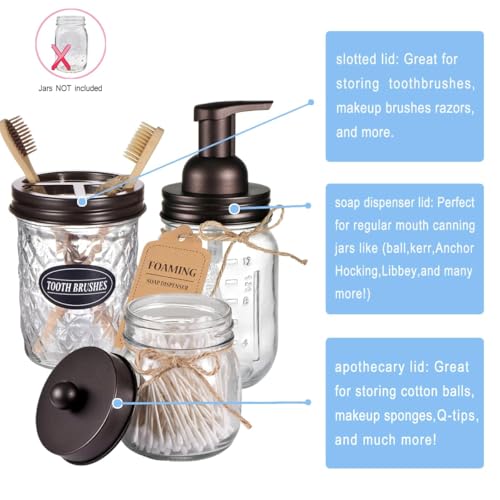 Mason Jar Bathroom Accessories Set with Soap Dispenser & Organizer - Bronze, 4 Pieces
