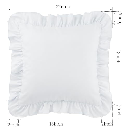 White Ruffle Throw Pillow Covers - Set of 2 Cushion Cases 18x18 inches