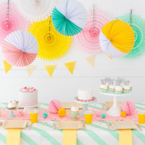 50th Birthday Cupcake Toppers Silver Glitter 30 Pack Cake Decorations