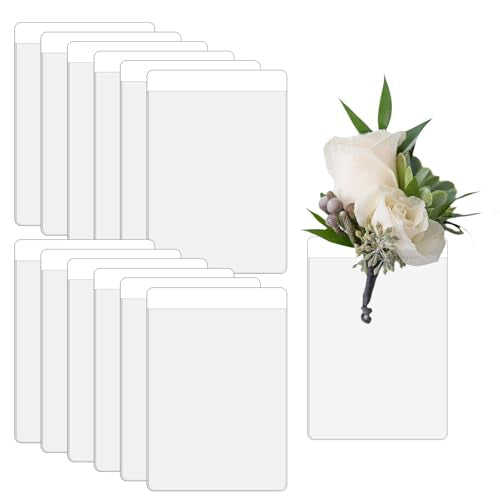 12 Pcs Pocket Boutonniere Holders for Men - Durable Plastic Sleeves
