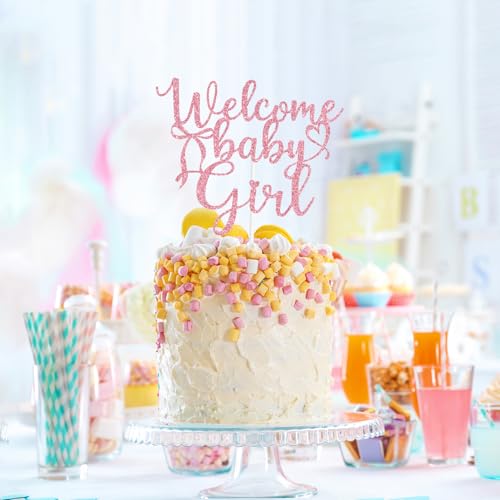 Welcome Baby Girl Cake Topper with Bow Tie Design - Pink Party Decor