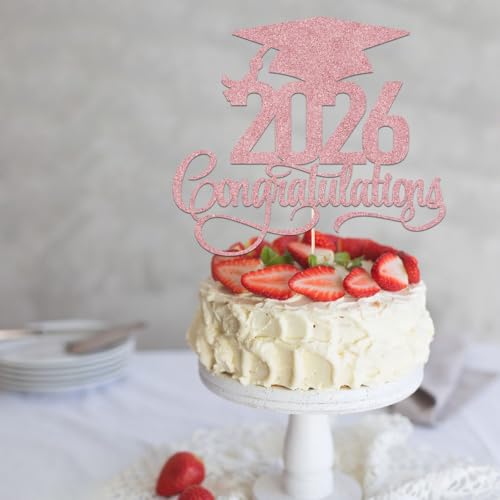 Rose Gold Glitter 2026 Graduation Cake Topper - Congrats Grad Decor
