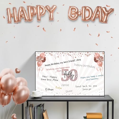 Extra Large Rose Gold 50th Birthday Card for Women with Envelope - 22x14 Inches